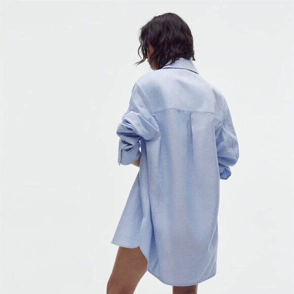 ZARA OVERSIZED POPLIN SHIRT BLUE - Picture 9 of 10